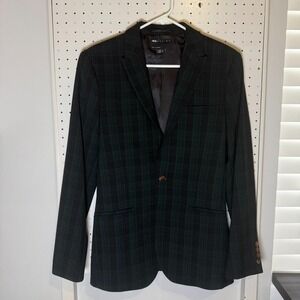 ASOS DESIGN Super Skinny Suit Jacket Men's 34 Green Tartan Double Vented Pockets